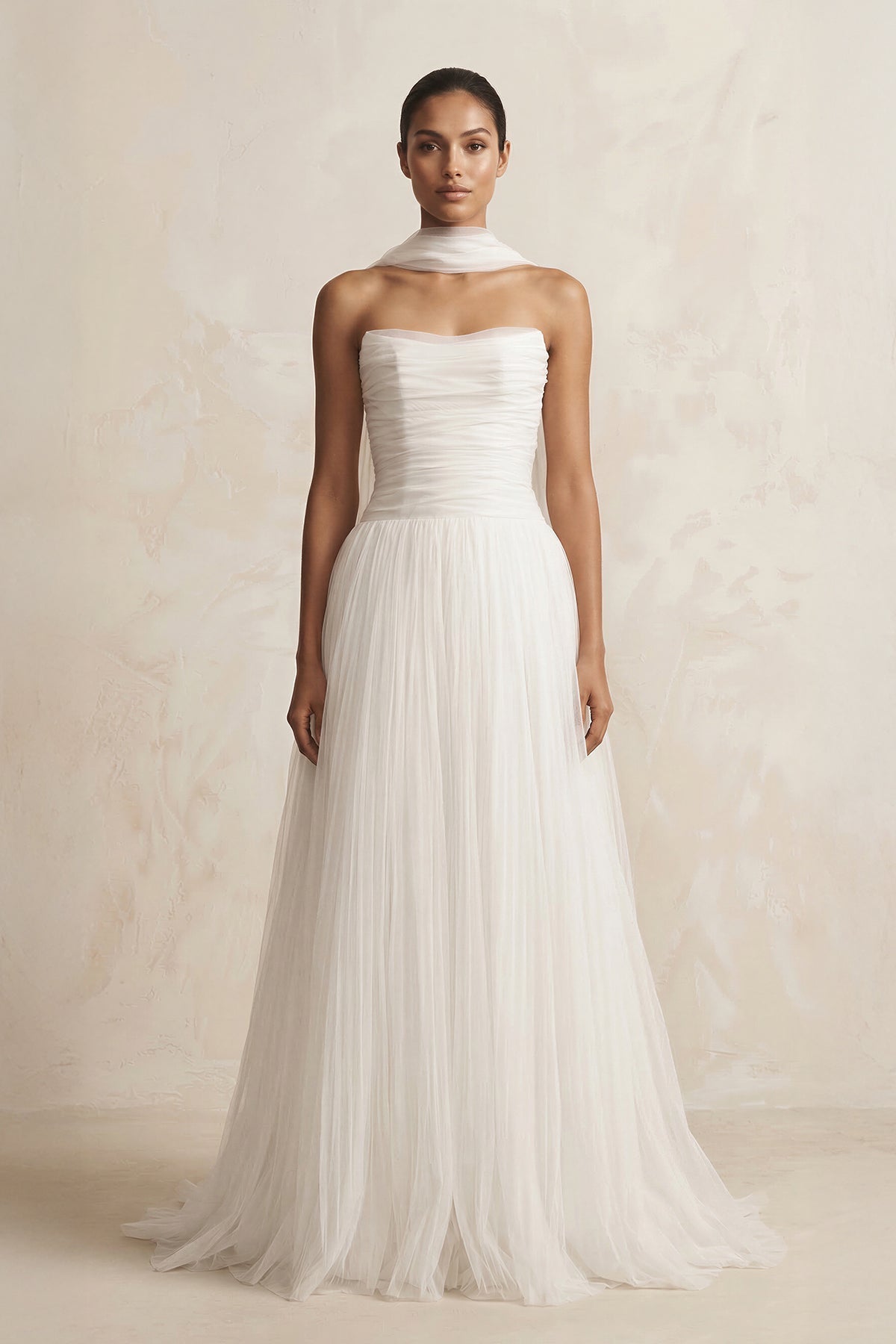 Robe de mariée ivoire trapèze mousseline bustier dos nu sans manches - Harana
