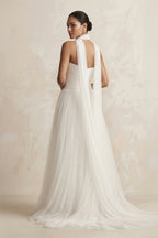 Robe de mariée ivoire trapèze mousseline bustier dos nu sans manches - Harana