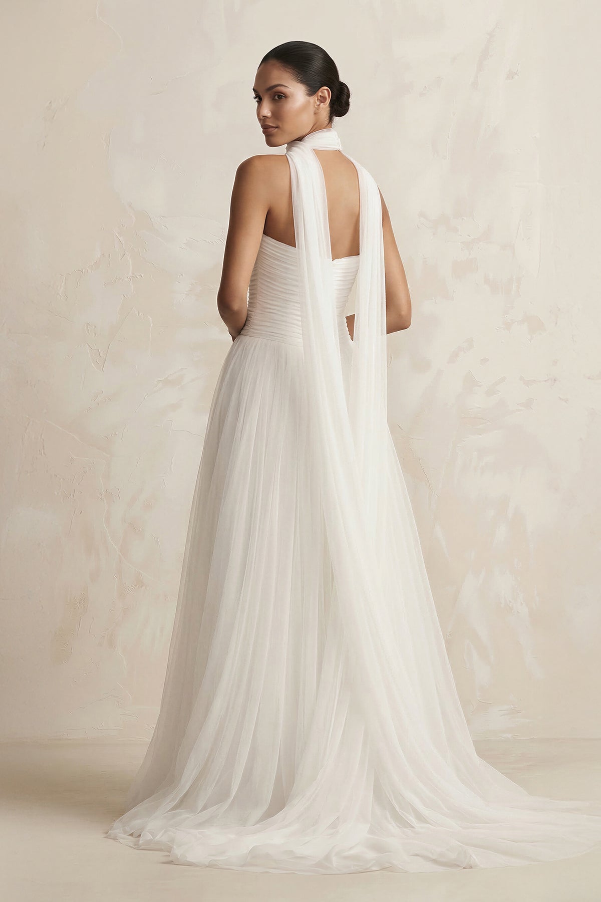 Robe de mariée ivoire trapèze mousseline bustier dos nu sans manches - Harana