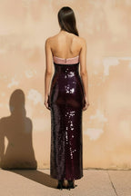 Robe longue black & pink pailletée bustier avec nœud - Harana