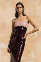 Robe longue black & pink pailletée bustier avec nœud - Harana
