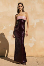 Robe longue black & pink pailletée bustier avec nœud - Harana
