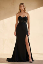 Robe longue noir bustier à corset à appliqués - Harana