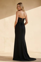 Robe longue noir bustier à corset à appliqués - Harana