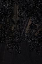 Robe longue noir bustier à corset à appliqués - Harana