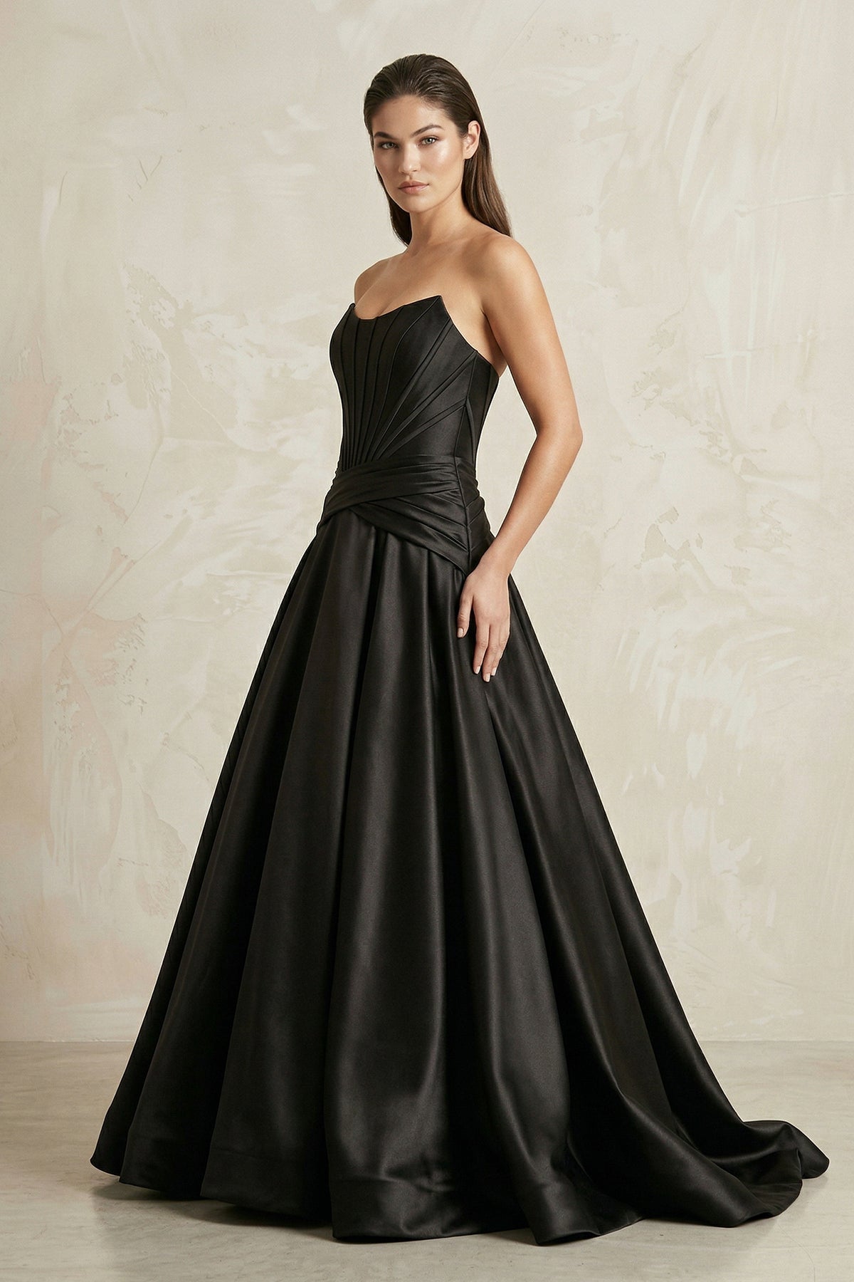 Robe de mariée noir longue bustier sans manches à corset - Harana