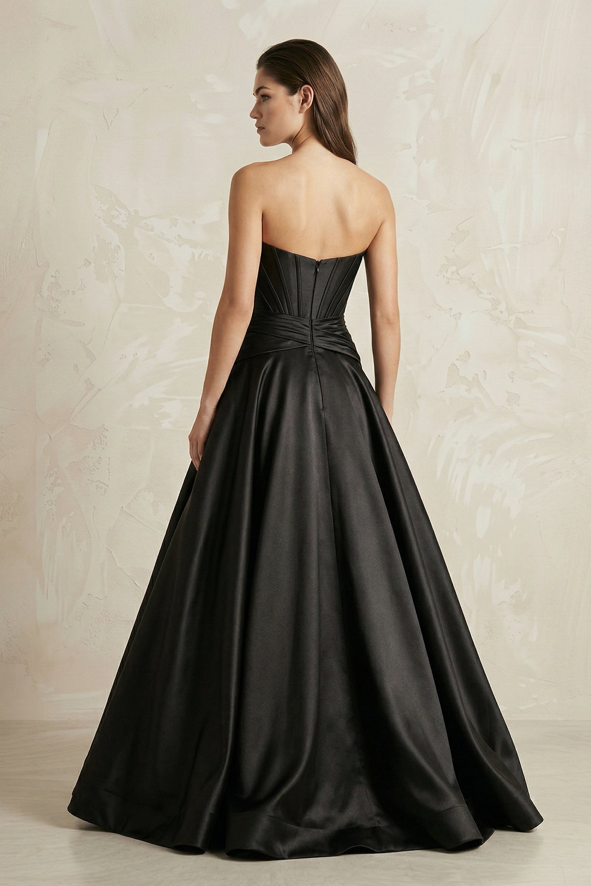 Robe de mariée noir longue bustier sans manches à corset - Harana