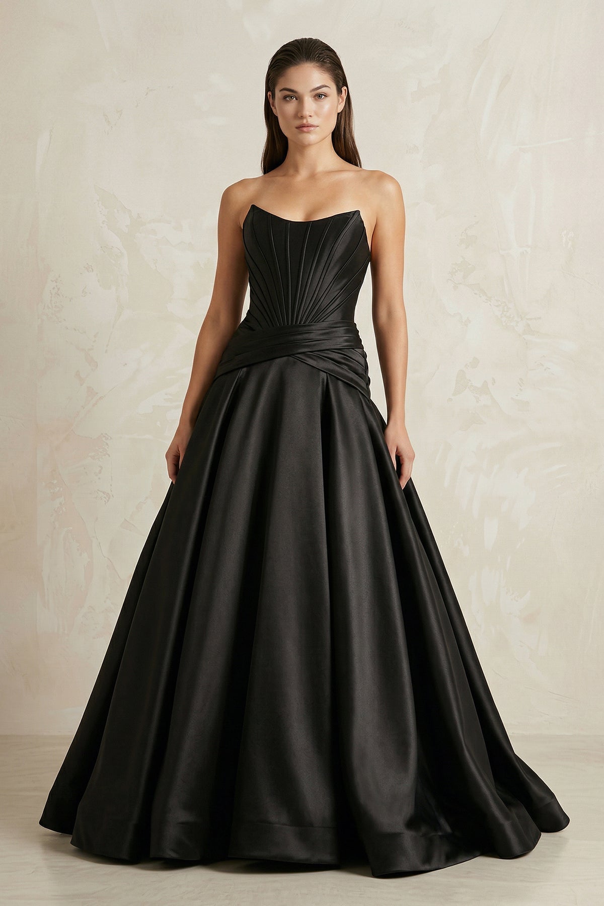 Robe de mariée noir longue bustier sans manches à corset - Harana