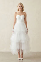 Robe de mariée blanche trapèze en dentelle bustier sans manches - Harana