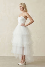 Robe de mariée blanche trapèze en dentelle bustier sans manches - Harana