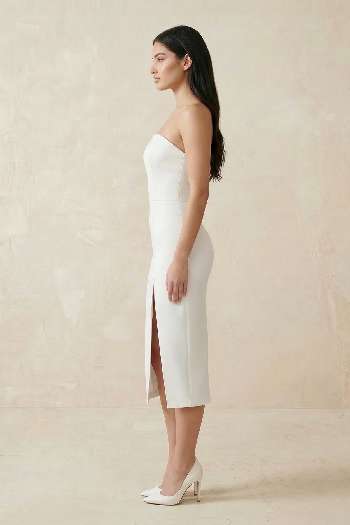 Robe de mariée blanche midi fourreau dentelle bustier avec fente - Harana
