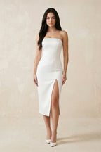 Robe de mariée blanche midi fourreau dentelle bustier avec fente - Harana