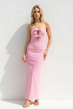 Robe longue rose bustier avec nœud - Harana