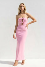 Robe longue rose bustier avec nœud - Harana