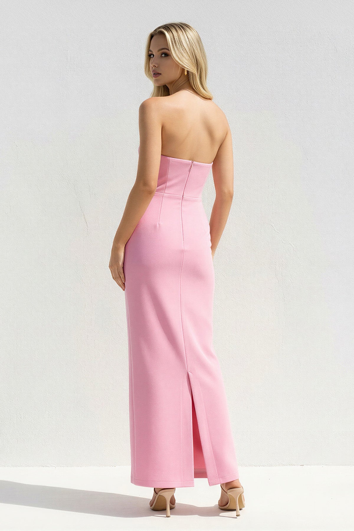 Robe longue rose bustier avec nœud - Harana