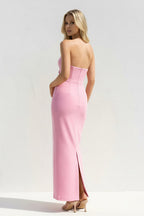Robe longue rose bustier avec nœud - Harana