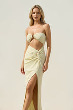 Robe longue jaune bustier avec fente - Harana