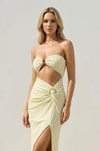 Robe longue jaune bustier avec fente - Harana