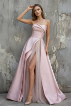 Robe longue rose satinée bustier - Harana