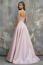 Robe longue rose satinée bustier - Harana