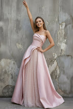 Robe longue rose satinée bustier - Harana