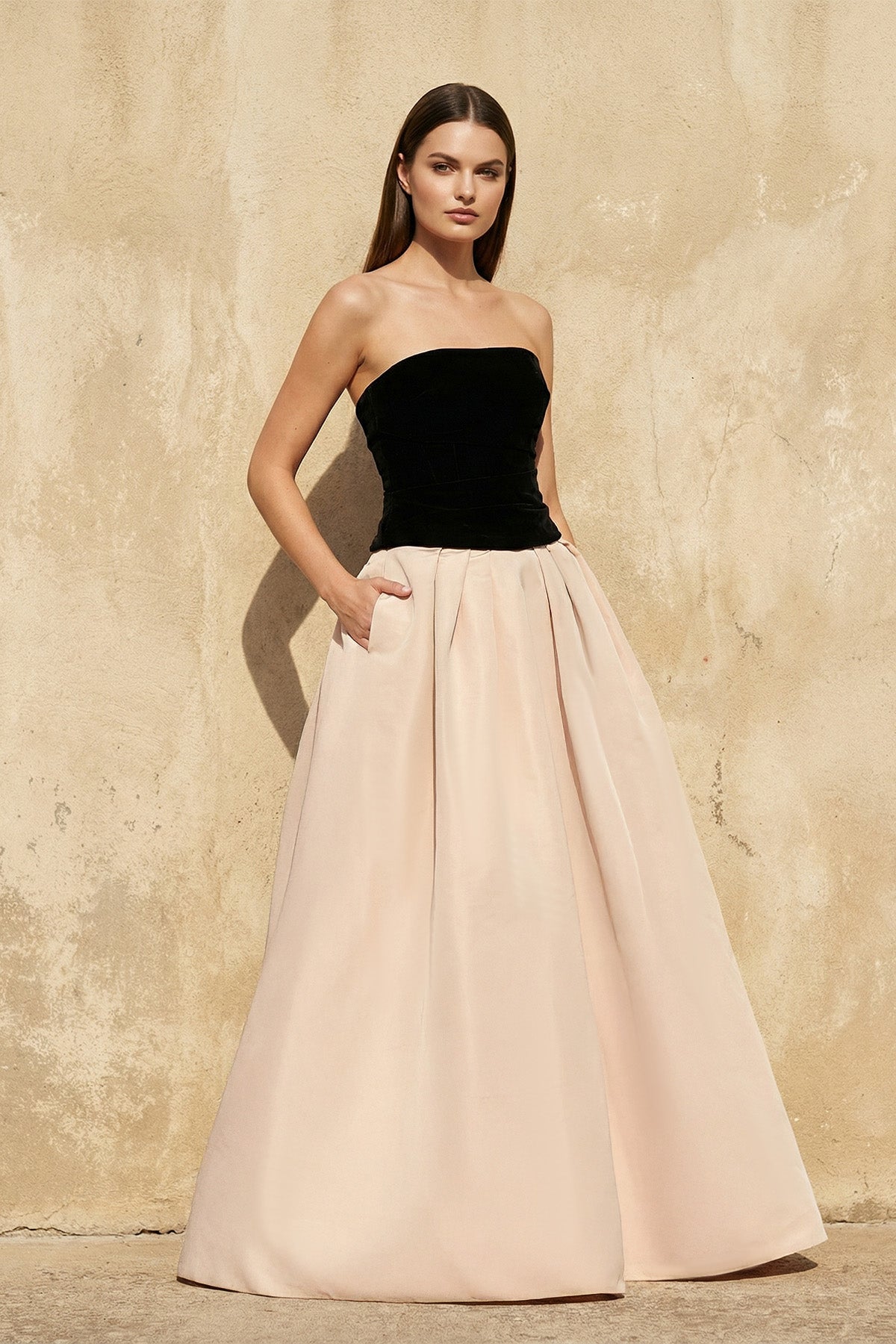 Robe longue champagne bustier - Harana