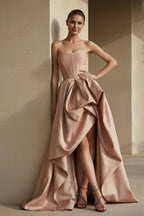 Robe longue rose poudré bustier plissée - Harana