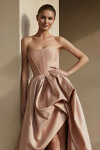 Robe longue rose poudré bustier plissée - Harana