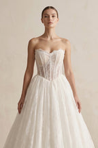 Robe de mariée ivoire longue bustier sans manches à dentelle - Harana