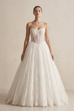 Robe de mariée ivoire longue bustier sans manches à dentelle - Harana