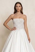 Robe de mariée blanc longue bustier sans manches à corset - Harana