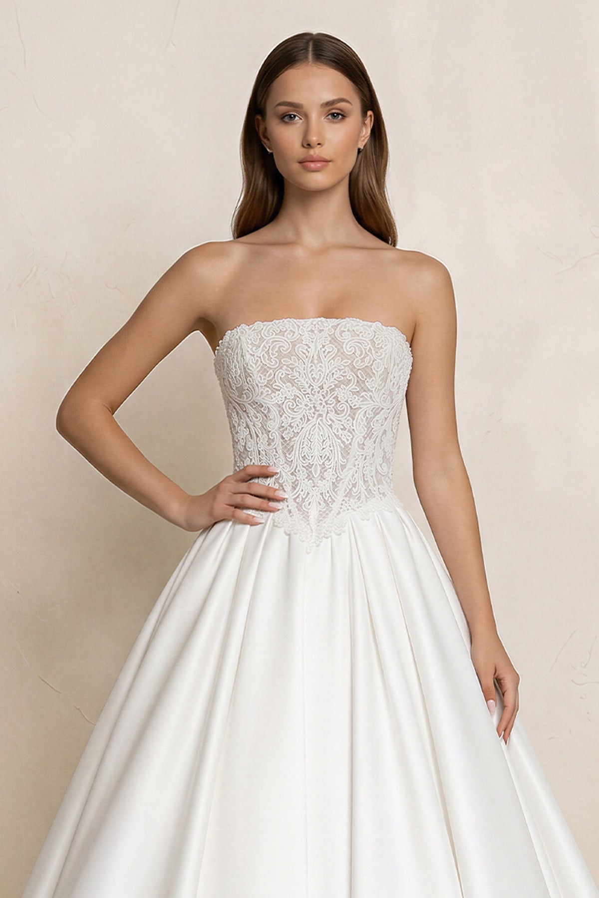 Robe de mariée blanc longue bustier sans manches à corset - Harana