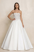 Robe de mariée blanc longue bustier sans manches à corset - Harana