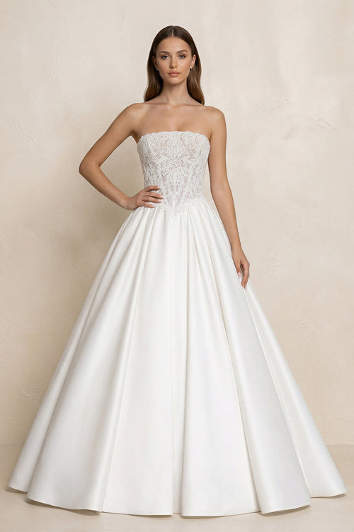 Robe de mariée blanc longue bustier sans manches à corset - Harana