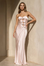 Robe longue rose poudré bustier avec nœud - Harana