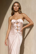 Robe longue rose poudré bustier avec nœud - Harana