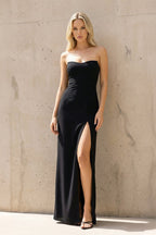 Robe longue noir bustier avec fente - Harana