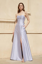 Robe longue lavender grey bustier avec fente - Harana