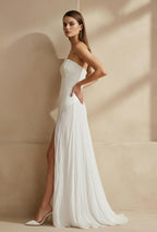 Robe longue blanc bustier avec fente - Harana