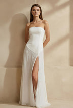Robe longue blanc bustier avec fente - Harana