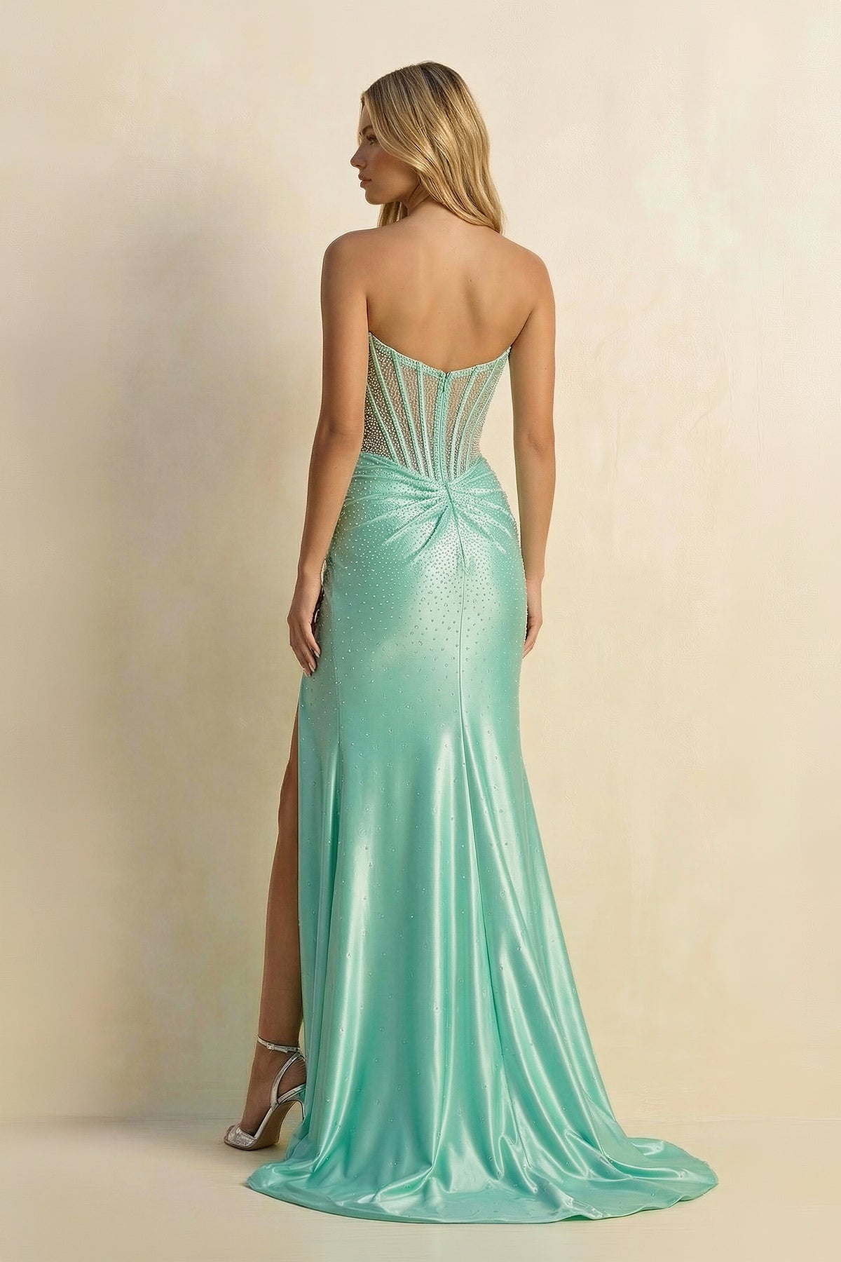 Robe longue aqua coupe sirène bustier avec fente - Harana