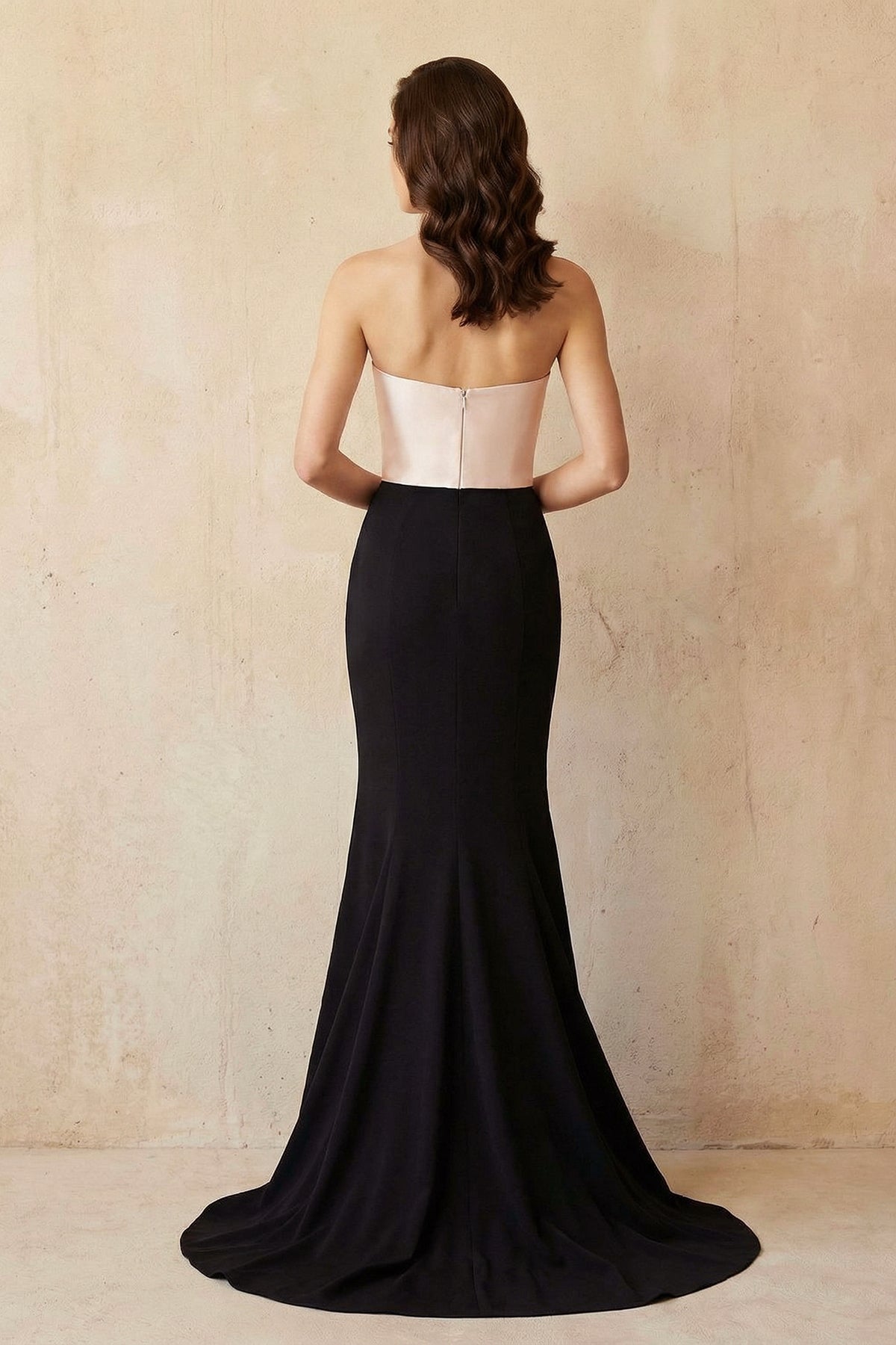 Robe longue black & pink coupe sirène bustier - Harana
