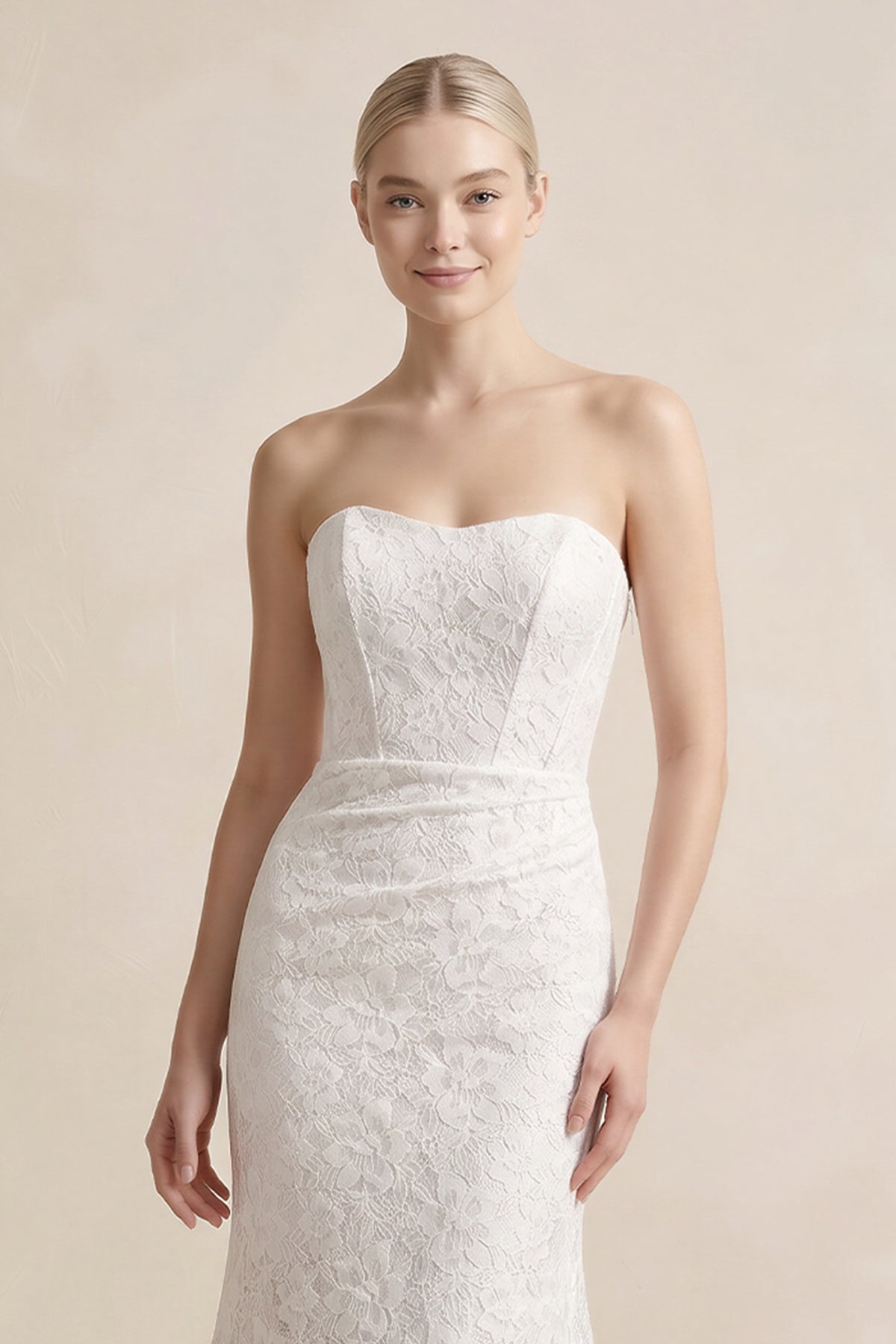 Robe de mariée blanche en dentelle coupe sirène bustier avec corset - Harana