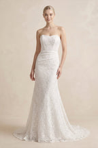 Robe de mariée blanche en dentelle coupe sirène bustier avec corset - Harana