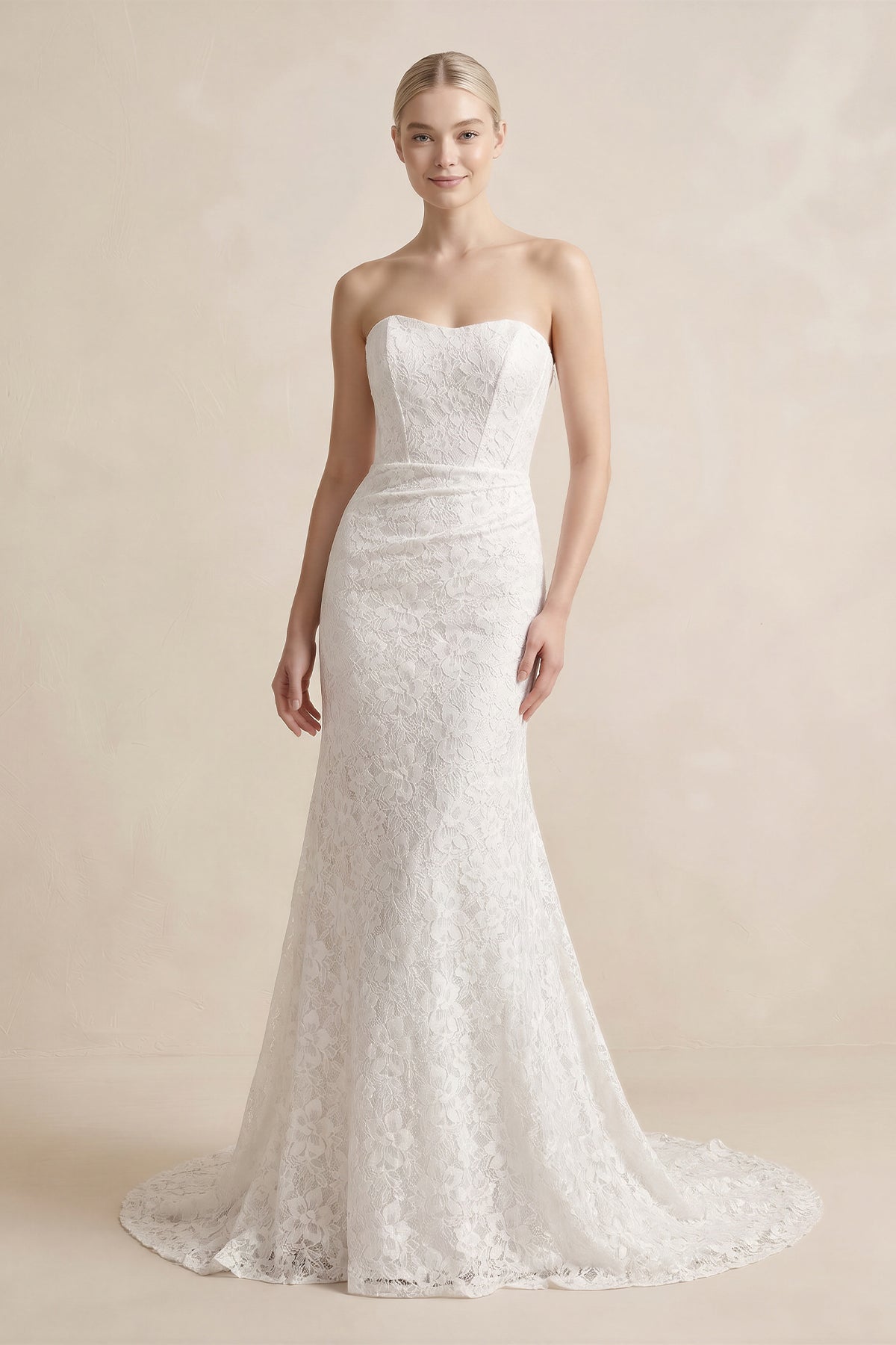 Robe de mariée blanche en dentelle coupe sirène bustier avec corset - Harana