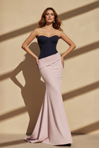 Robe longue black & pink coupe sirène bustier plissée - Harana