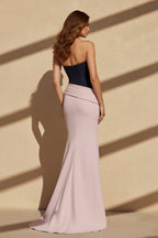 Robe longue black & pink coupe sirène bustier plissée - Harana
