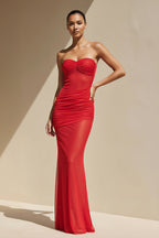 Robe longue rouge coupe sirène bustier plissée - Harana