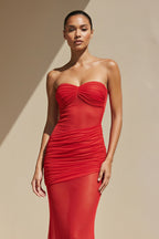 Robe longue rouge coupe sirène bustier plissée - Harana