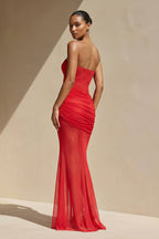 Robe longue rouge coupe sirène bustier plissée - Harana